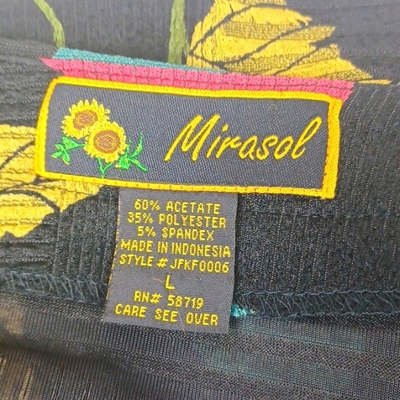 ♥️SOLD♥️MIRASOL BLACK & COLORFULLY FLORAL LONG SLEEVE RIBBED TOP SZ L - Picture 9 of 10